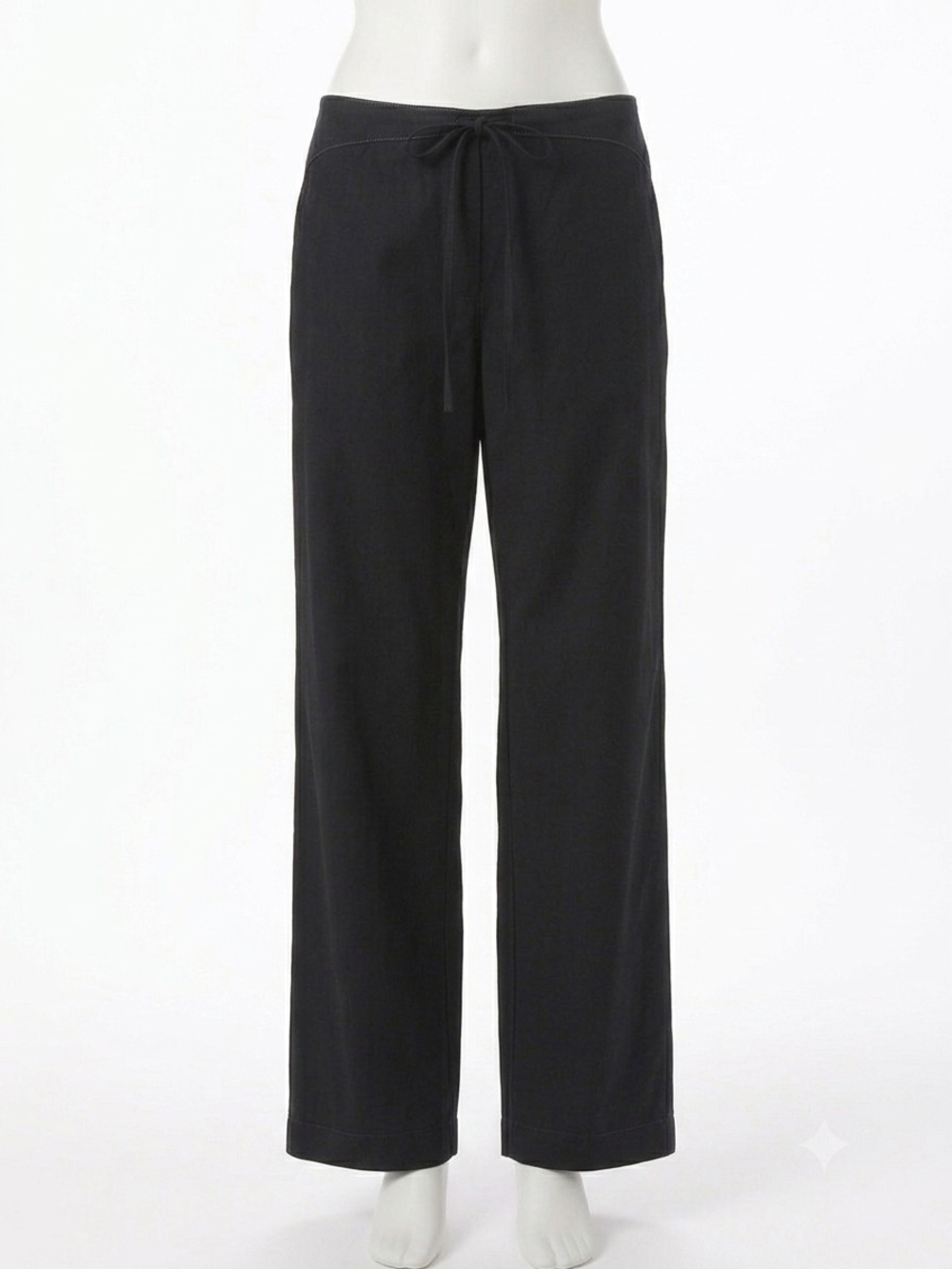 NWT Deiji Studios Black Organic Cotton Flounce Belted Pants Straigh Leg Trouser